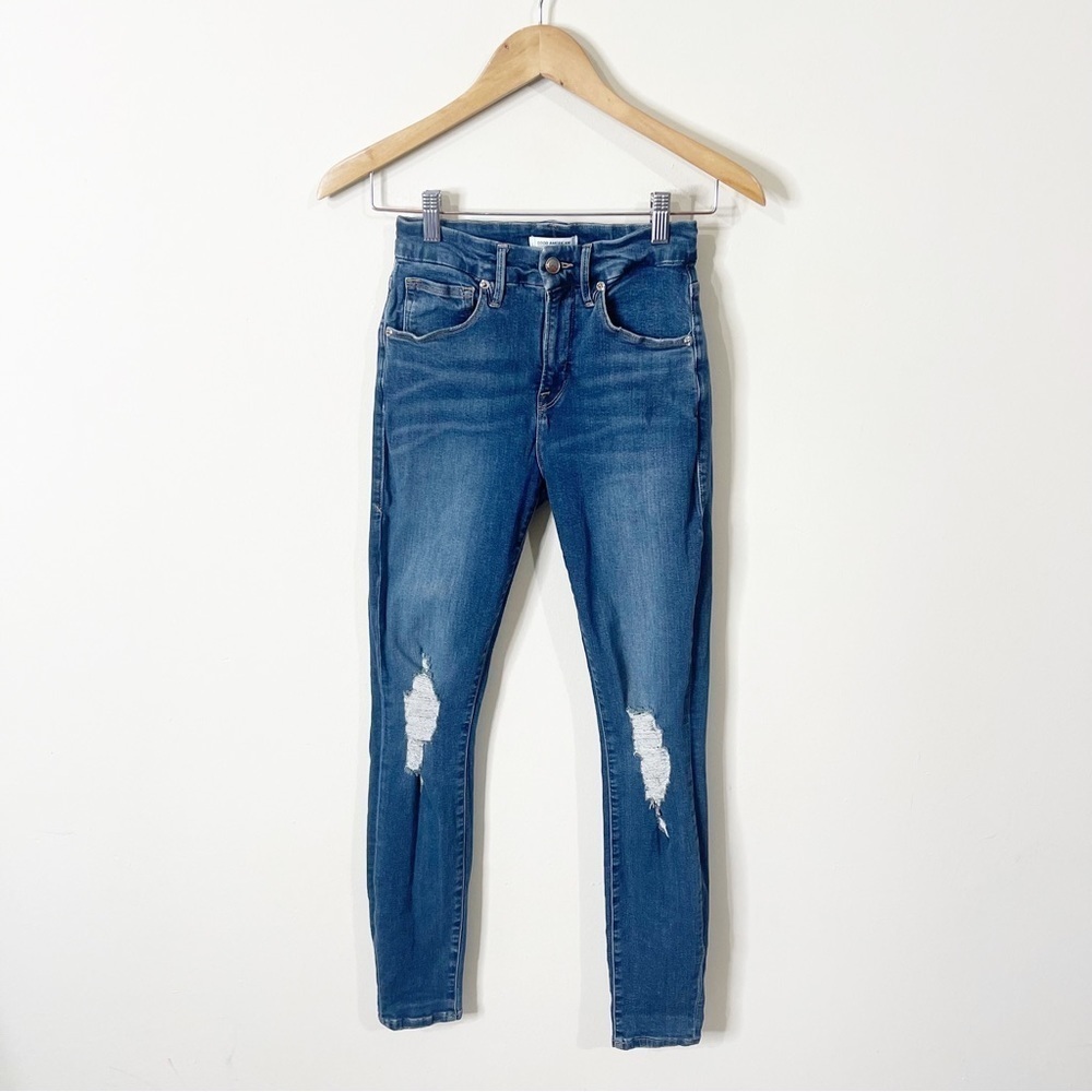 Good American Distressed Good Legs Skinny Jeans in Blue320 Size 2 or 26 - Picture 3 of 8